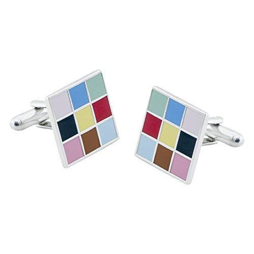 Bauhaus Inspired Multi Coloured Checkerboard Cufflinks - Multicoloured One Size - Gift Boxed - Groom Cufflinks
