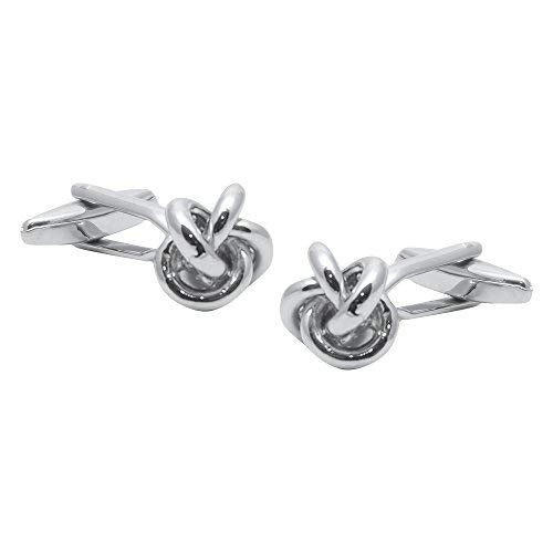 Elastic Classic Knot Cufflinks - Easy and Smart Application to Double Cuffed Shirts - Rhodium Plated Silver - Gift Boxed - Formal Shirt Cuff Links