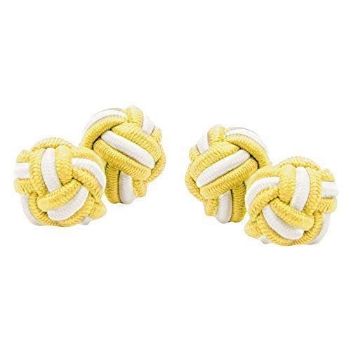 Elastic Classic Knot Cufflinks - Easy and Smart Application to Double Cuffed Shirts - Silk Yellow and White - Novelty Gift for Him - Groom Cufflinks