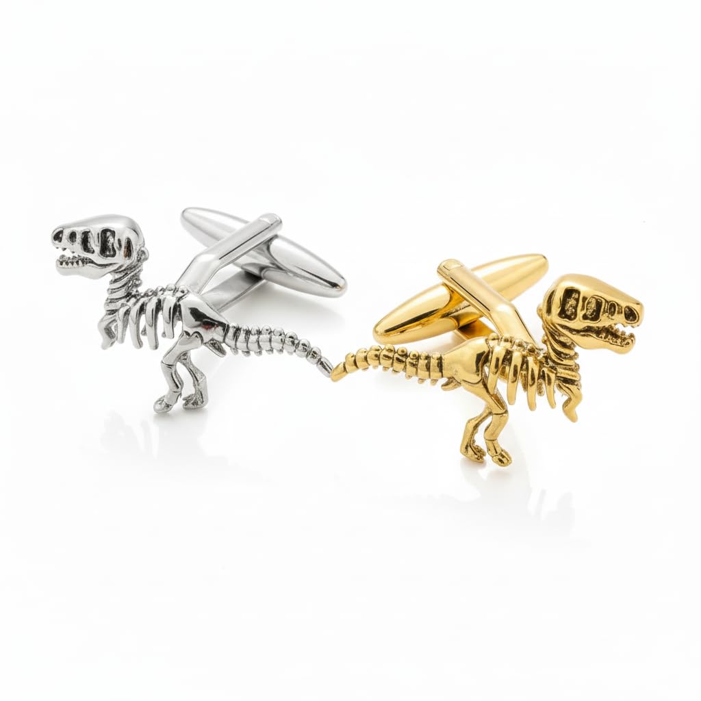 Silver, Gold, or Mixed Dinosaur Cufflinks - Alloy Steel MultiColour - Shirt Accessory for Men - Novelty Cufflinks - Mens Cuff Links