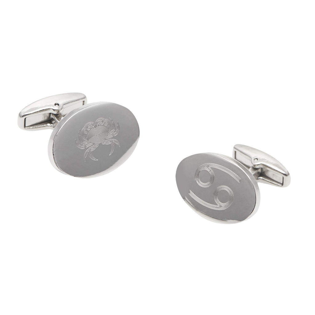 Cancer Zodiac Glyph and Modern Symbol Pair Engraved Cufflinks - Stainless Steel - Shirt Accessory for Men - Novelty Cufflinks