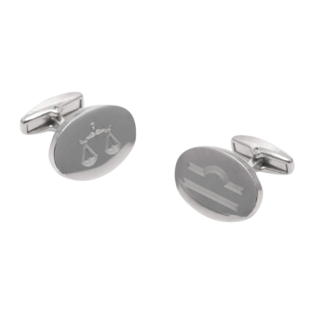 Libra Zodiac Glyph and Modern Symbol Engraved Cufflinks - Stainless Steel - Gift Boxed - Wedding Cufflinks - Shirt Accessories Men
