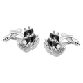 Pirate Ship Detailed Cufflinks - Platinum Plated - Shirt Accessory for Men - Boxed Cufflinks Gift Set - Fathers Day Gift for Dad
