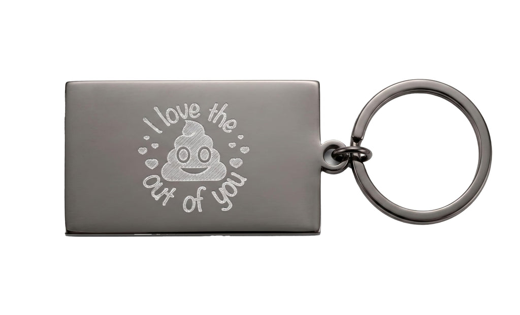 Custom Engraved Keychain - I love the poo out of you - With a custom message on the back - Gold - Gold Tone Standard - With Gift Tin - Novelty Keychain