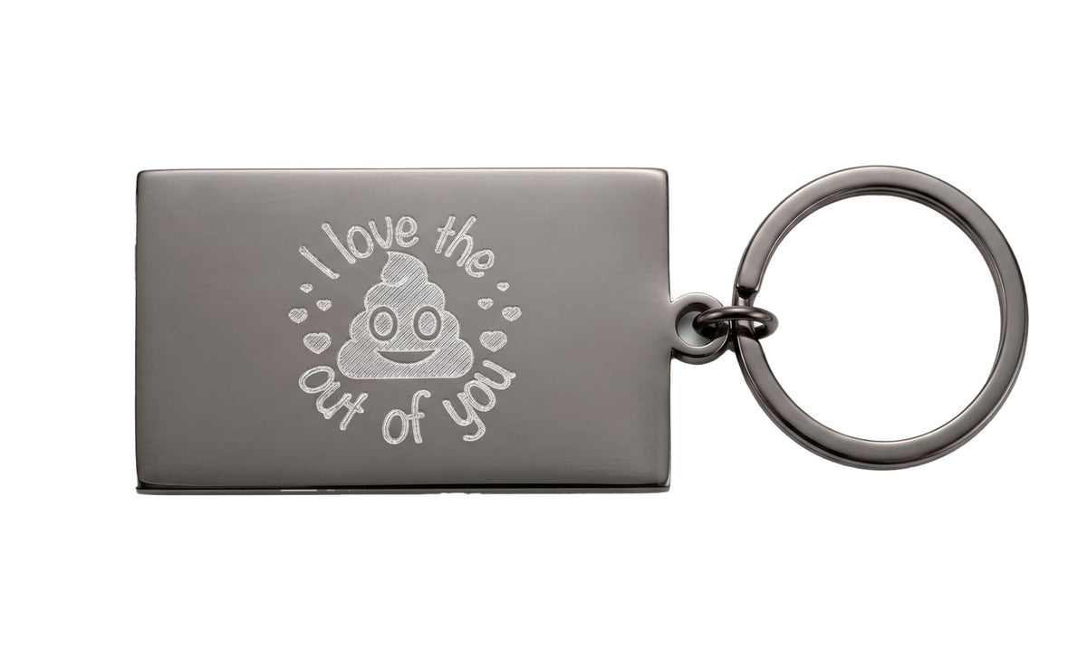 Custom Engraved Keychain - I love the poo out of you - With a custom message on the back - Gold - Gold Tone Standard - With Gift Tin - Novelty Keychain