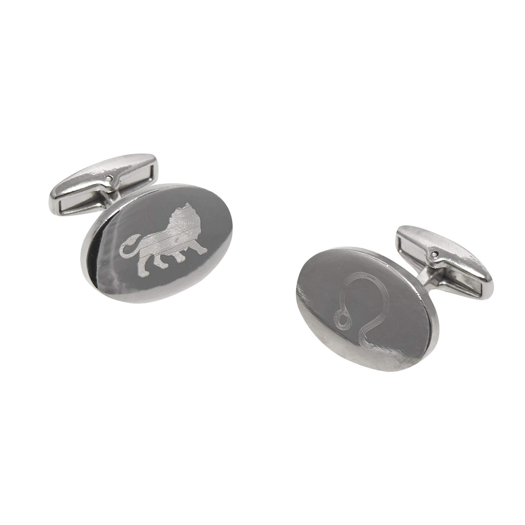 Leo Zodiac Glyph and Modern Symbol Engraved Cufflinks - Stainless Steel - Gift Boxed - Mens Cuff Links - Fathers Day Gift for Dad - Formal Shirt Cuff Links