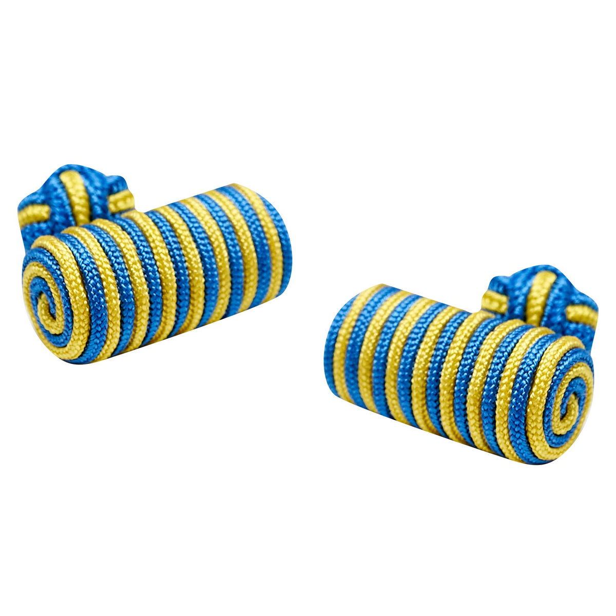 Silk Knot Cufflinks with a Barrel end - Extra Style - Choice of Colours - Cloth Yellow and Blue - Shirt Accessory for Men - Boxed Cufflinks Gift Set