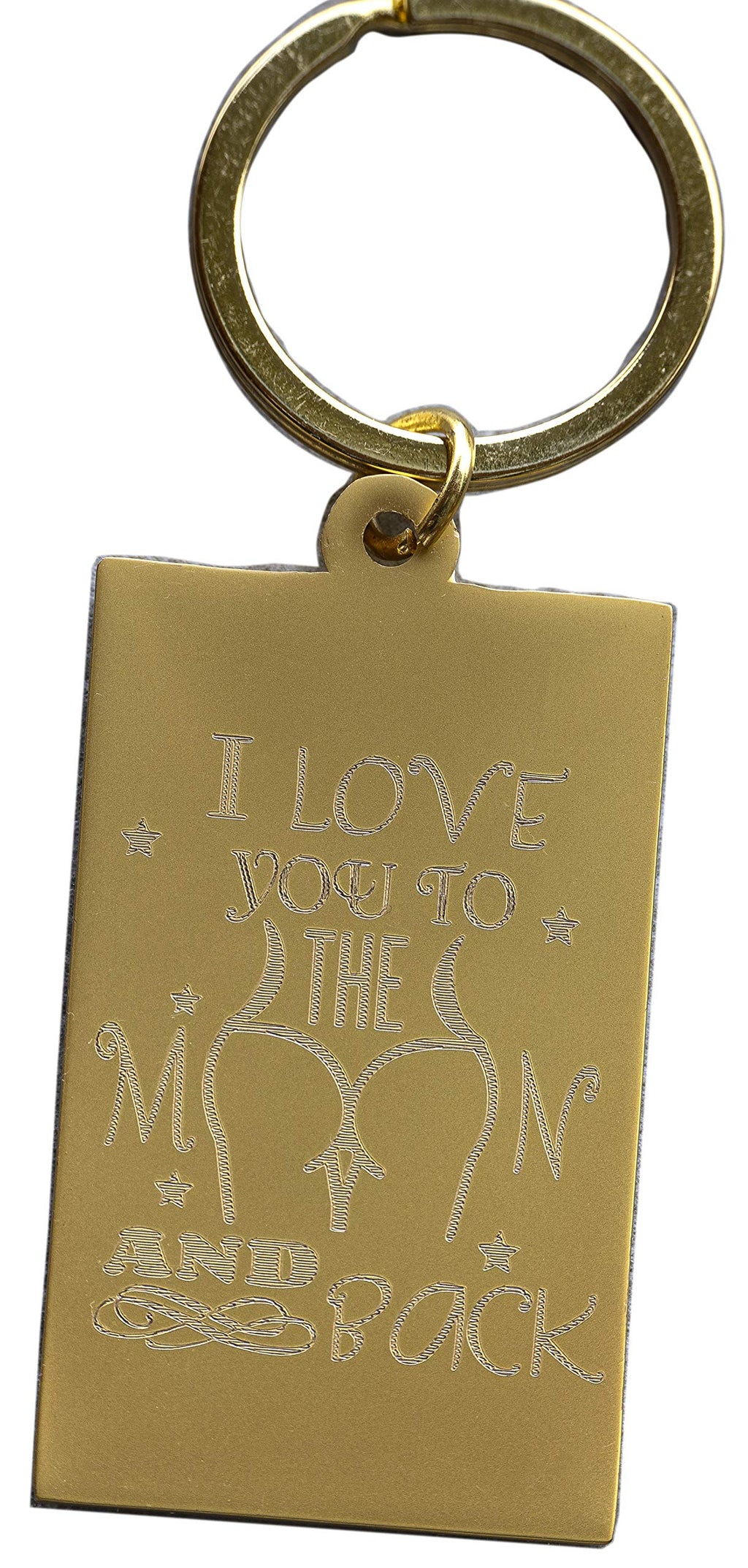 Custom Engraved Keychain - I love you to the Moon and Back - With a custom message on the back - Steel Grey - Gold Tone Standard - With Gift Tin