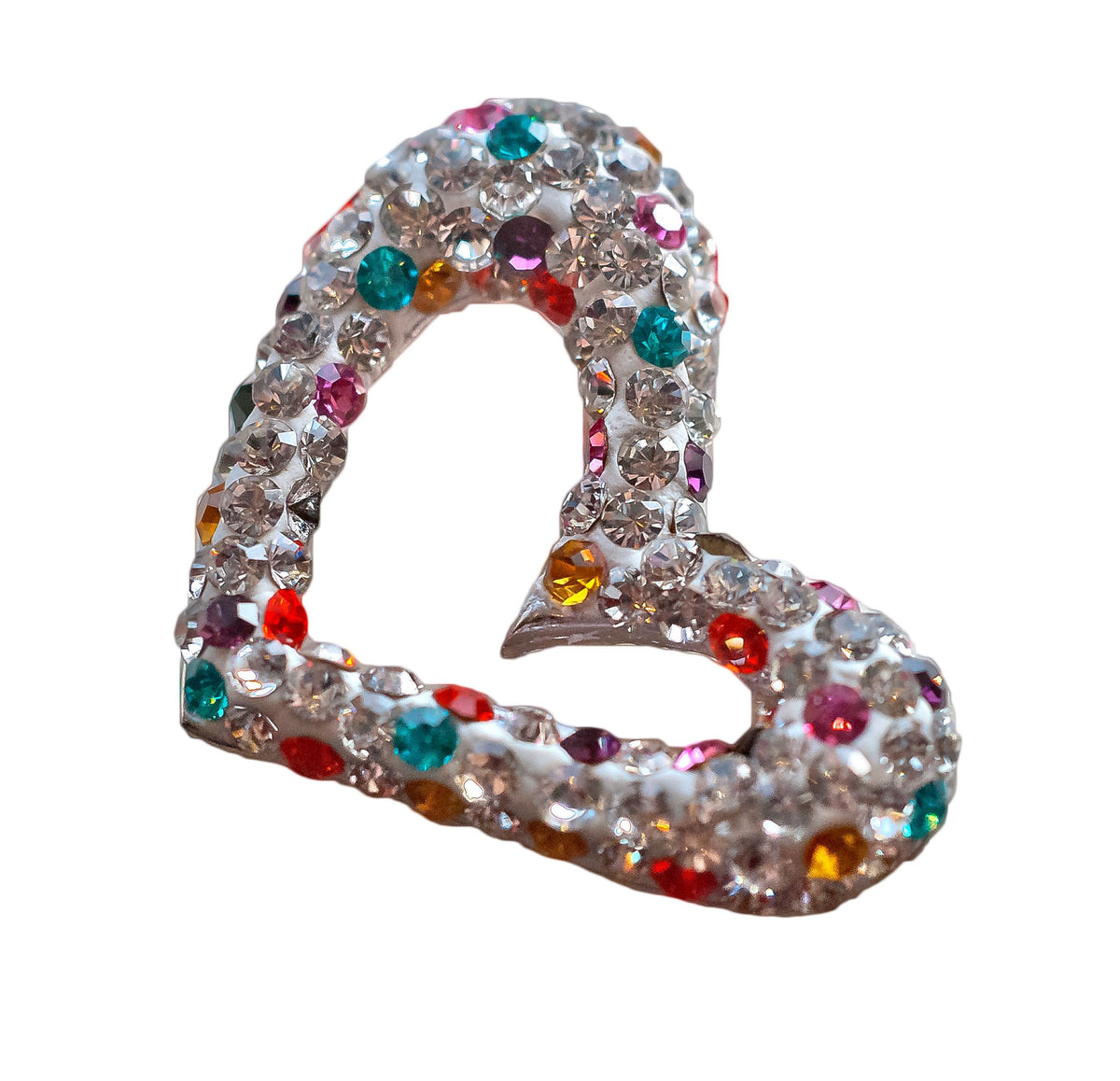 Off Centre White Heart with Multi Coloured Crytals on Neckcord Gift - Silver - Keepsake - Birthday Gift Idea