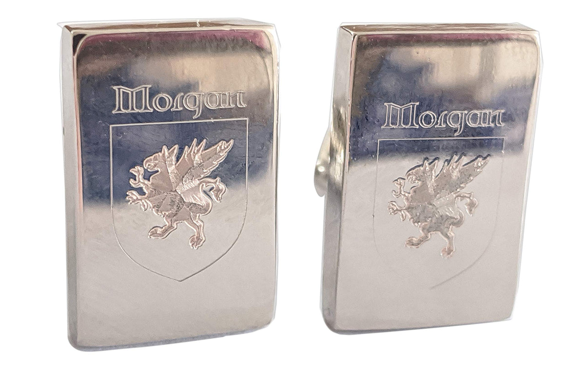 Irish Family Coat of Arms Crest and name Engraved on to Silver Plated Cufflinks - Stainless Steel - Novelty Gift for Him - Shirt Accessories Men