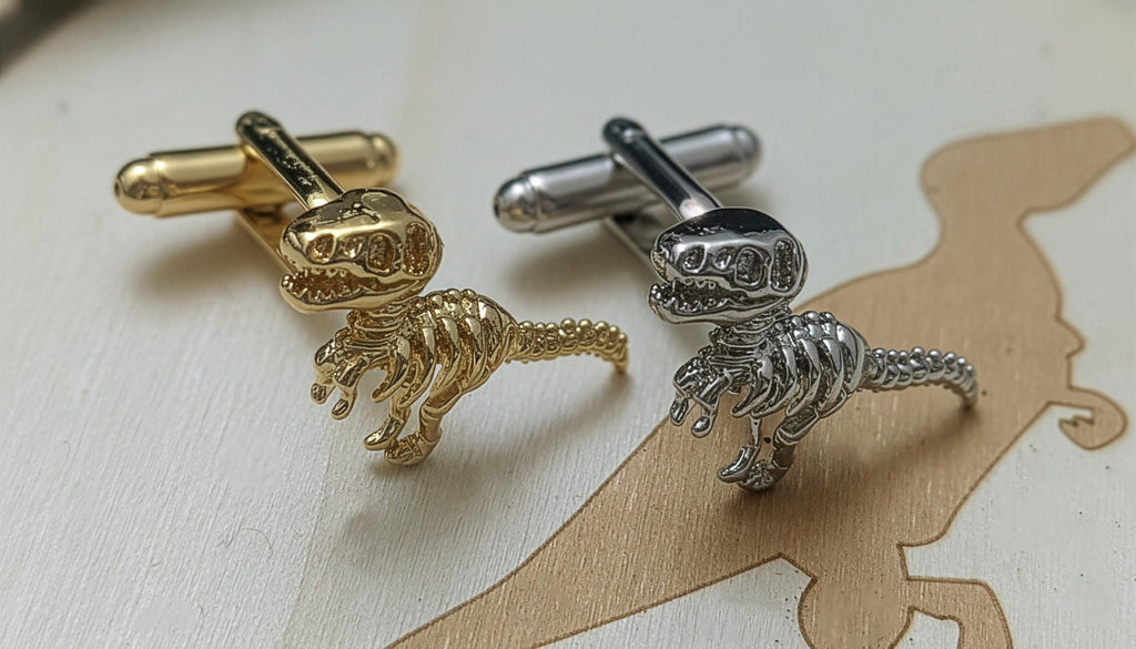 Silver, Gold, or Mixed Dinosaur Cufflinks - Alloy Steel MultiColour - Shirt Accessory for Men - Novelty Cufflinks - Mens Cuff Links