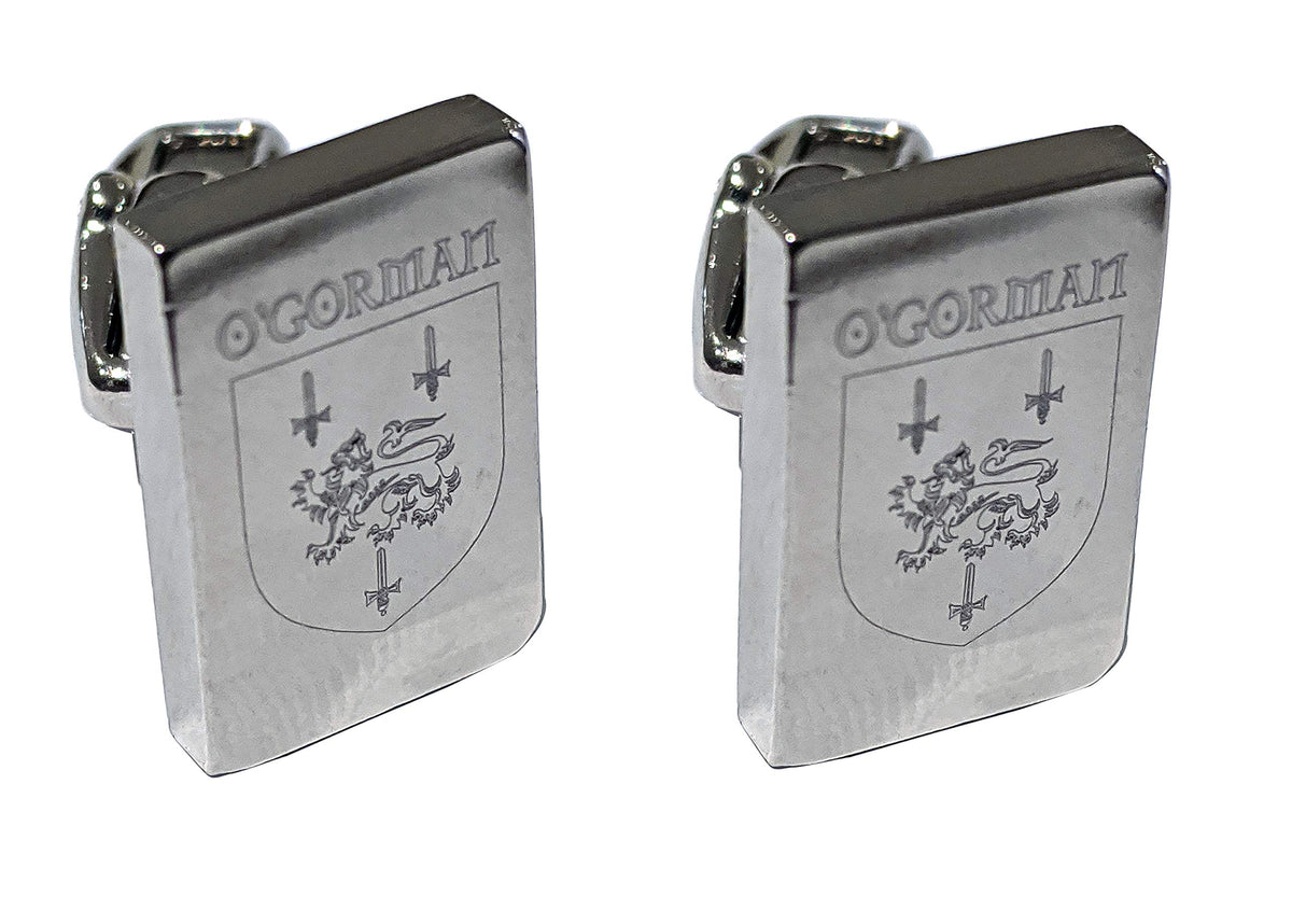 Irish Family Coat of Arms Crest and name Engraved on to Silver Plated Cufflinks - Stainless Steel - Novelty Gift for Him - Boxed Cufflinks Gift Set