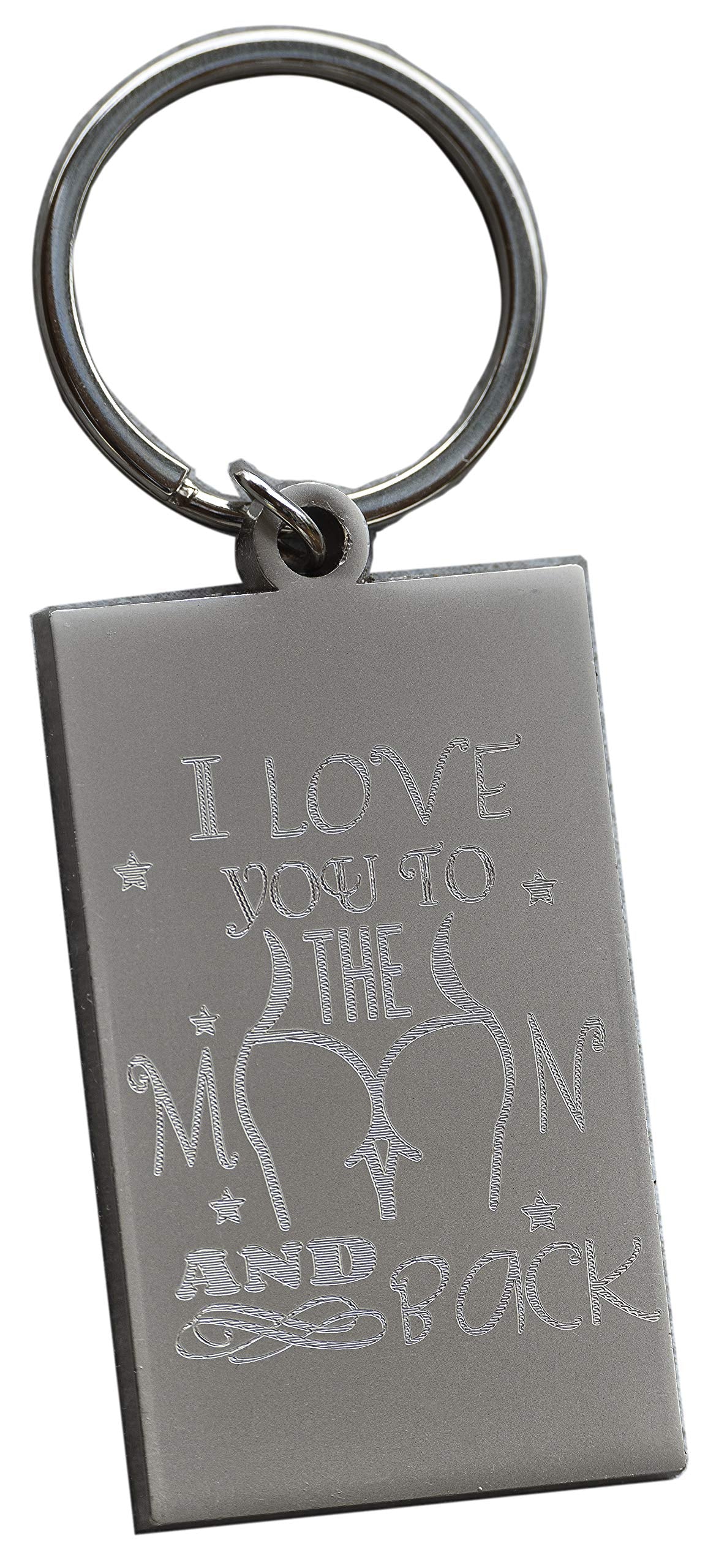 Custom Engraved Keychain - I love you to the Moon and Back - With a custom message on the back - Steel Grey - Standard - Personalised Keepsake