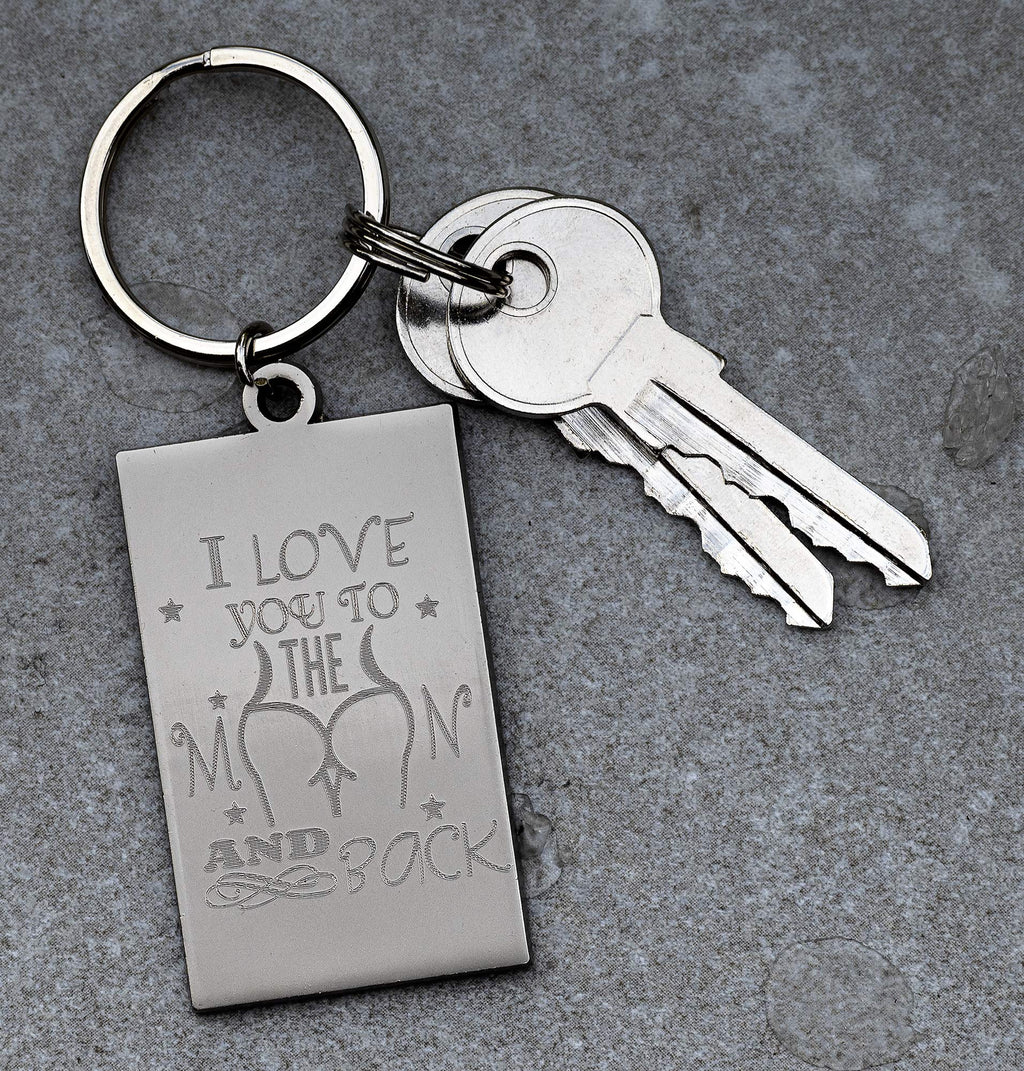 Custom Engraved Keychain - I love you to the Moon and Back - With a custom message on the back - Steel Grey - Standard - Personalised Keepsake