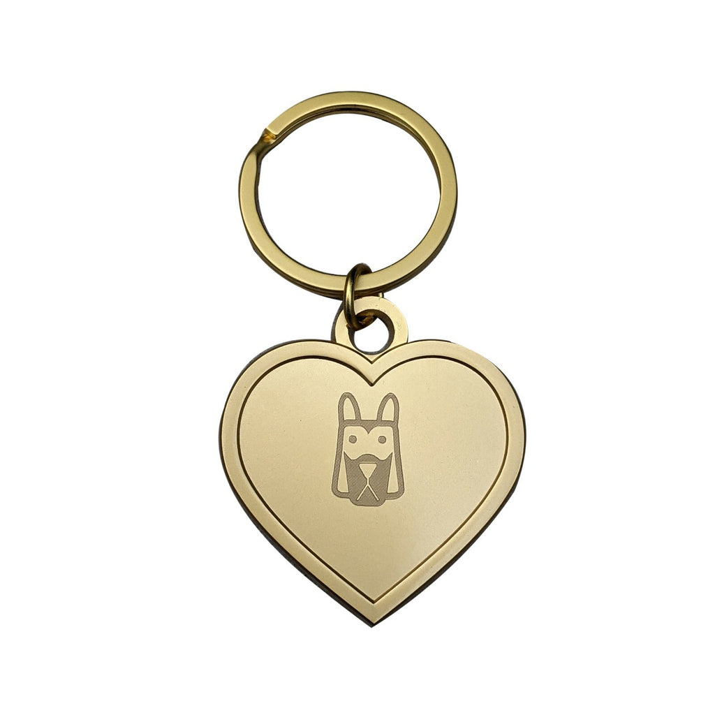 Gold heart shaped dog tag keyring engraved with a dog breed face – view 6