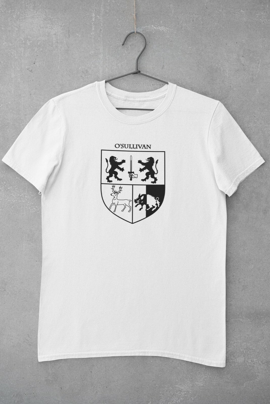 O'Sullivan family crest printed on a white cotton T-shirt – view 2