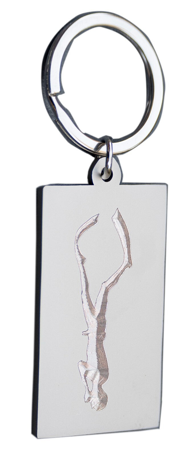 Stainless steel keyring engraved with a scuba diver design – view 2