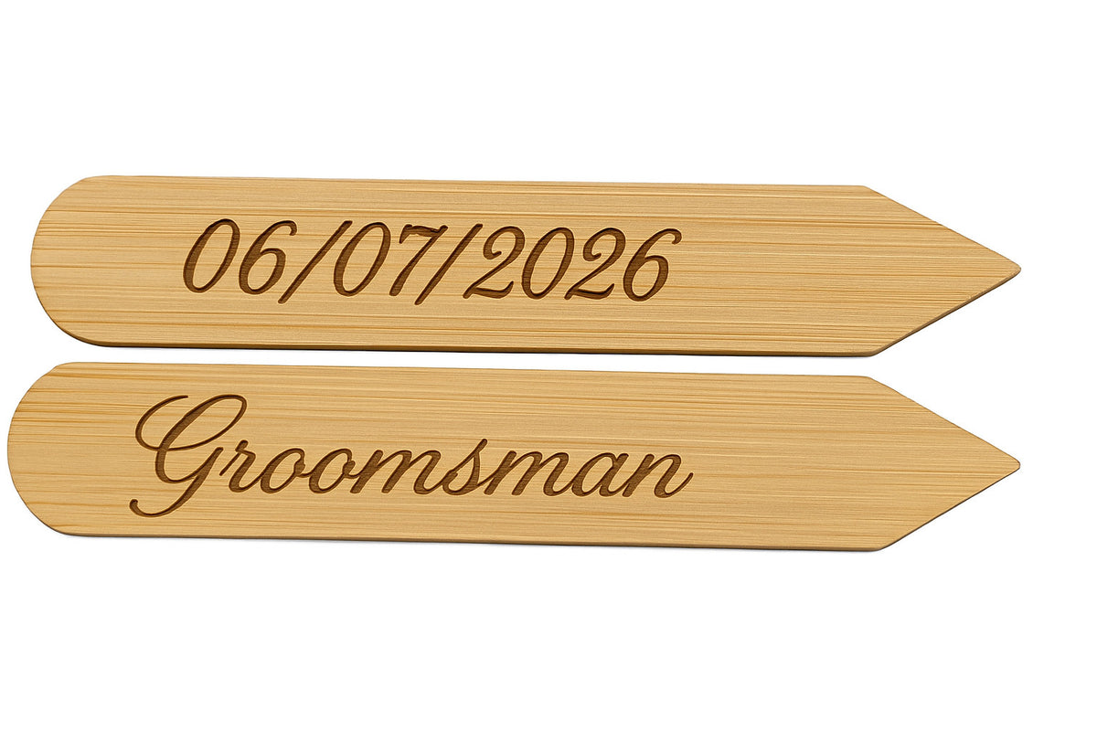 Bamboo collar stays laser engraved with a personal message in Palace Script – view 4