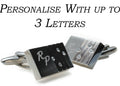Stainless steel cufflinks with four crystals and a brushed panel for engraving
