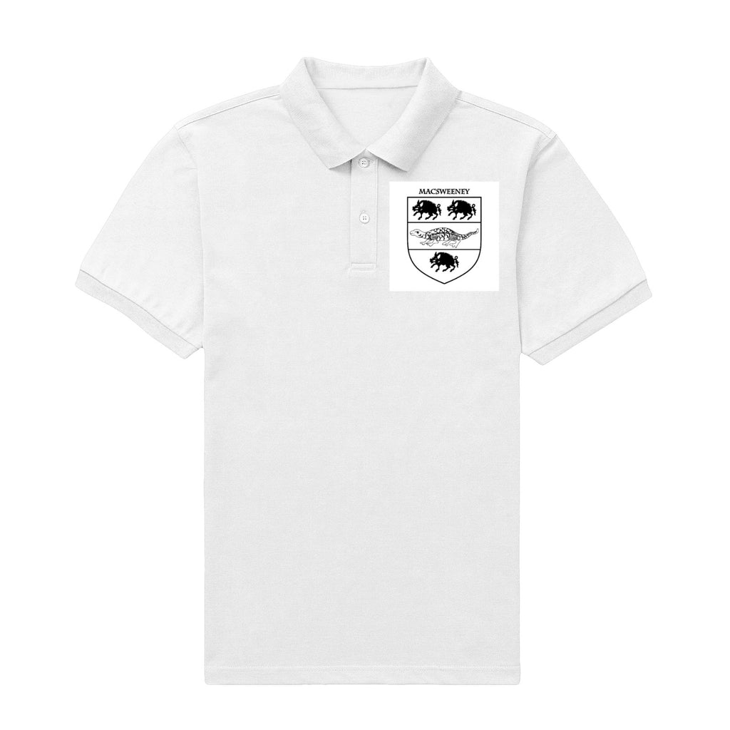 MacSweeney family crest printed on a white cotton T-shirt