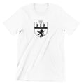 Healy family crest printed on a white cotton T-shirt