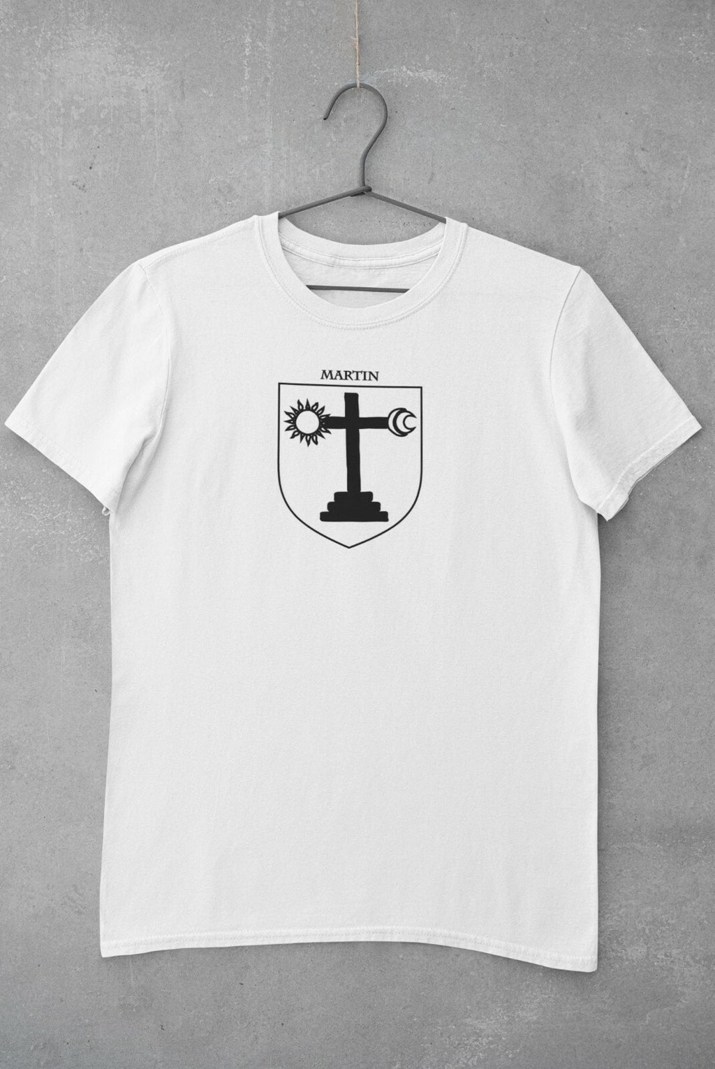 Martin family crest printed on a white cotton T-shirt – view 2