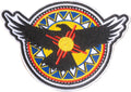 Embroidered iron-on patch of a condor over a shamanic drum