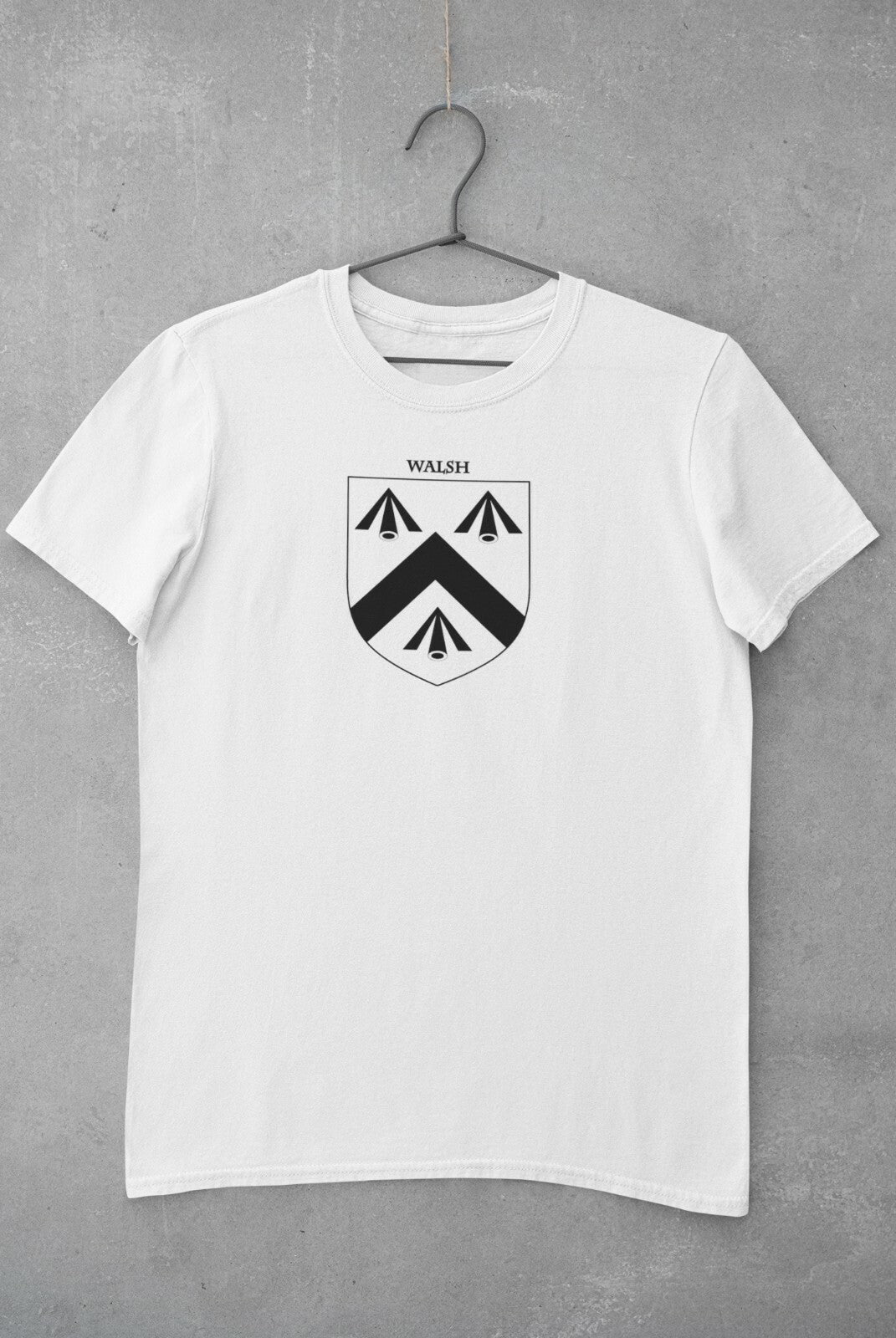 Walsh family crest printed on a white cotton T-shirt – view 2