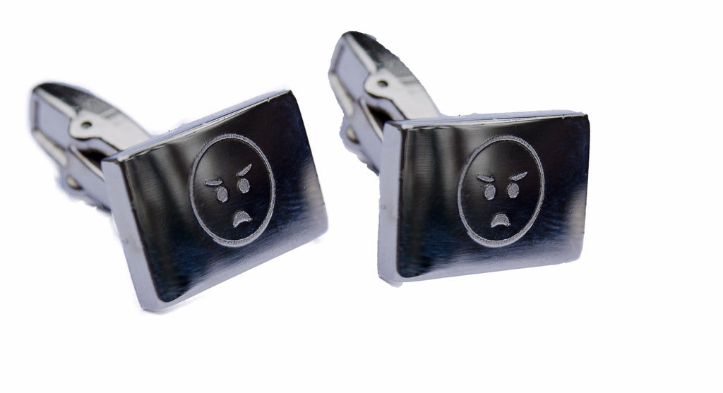 Stainless steel cufflinks engraved with emoji faces – view 2
