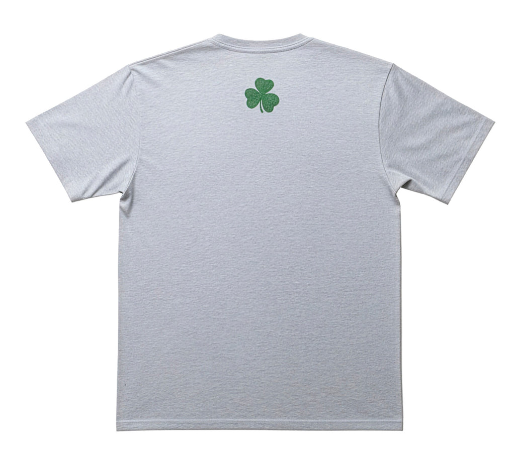 Ash grey T-shirt with sparkling crystal shamrocks front and back – view 3