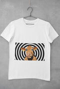White cotton T-shirt printed with a psychedelic mad cow graphic
