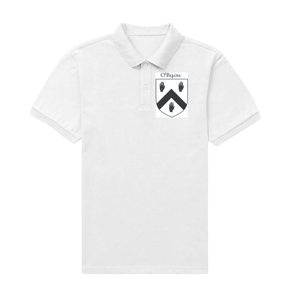 O'Byrne family crest printed on a white cotton T-shirt