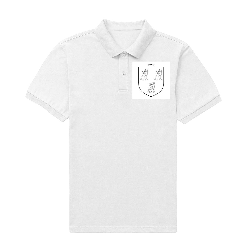 White cotton T-shirt with the Ryan family crest