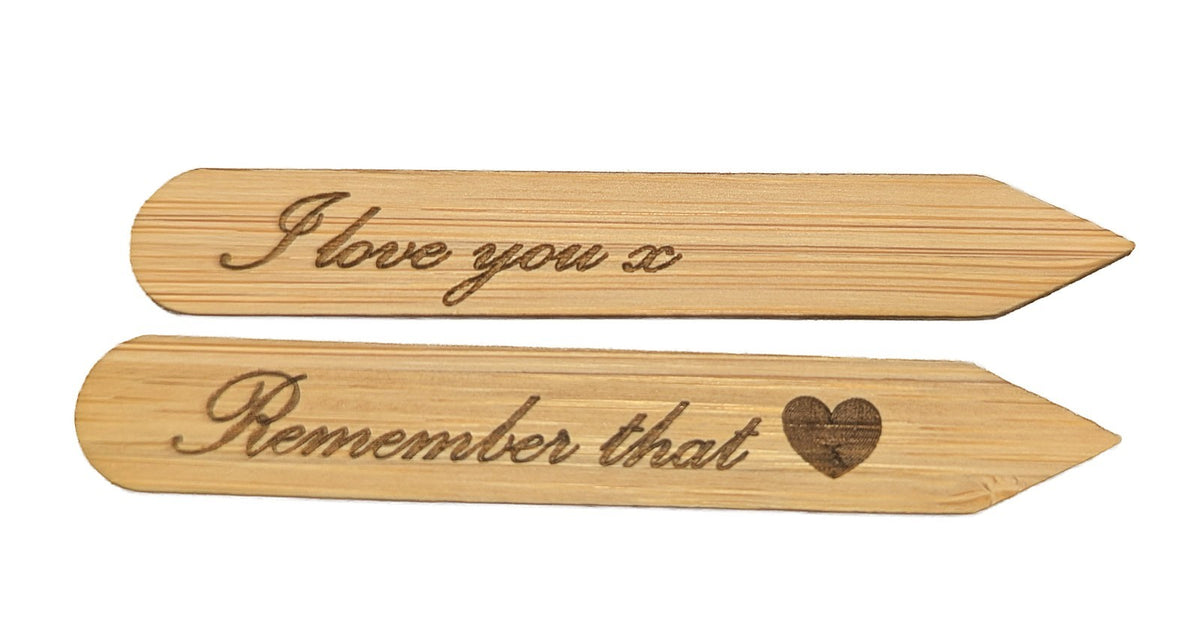 Bamboo collar stays laser engraved with a personal message in Palace Script – view 5