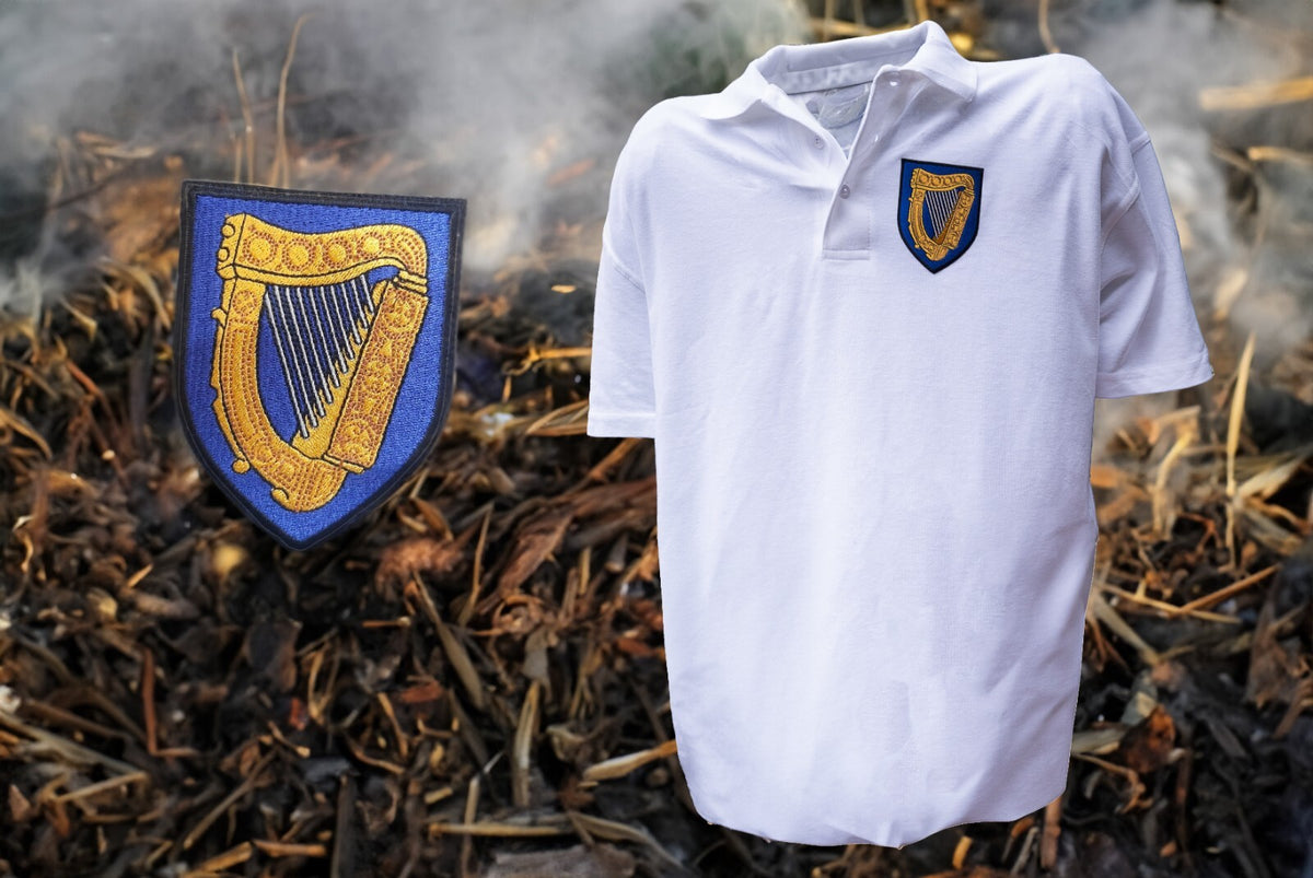 Cotton polo shirt with the Irish coat of arms harp badge embroidered on the chest – view 2
