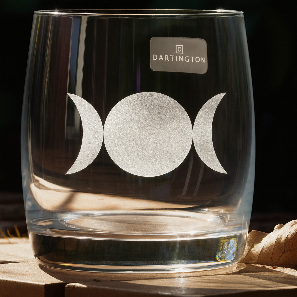 Moon phases engraved on a Dartington Crystal tumbler