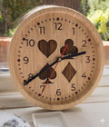 Bamboo wall clock laser engraved with playing card suits