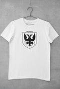 Browne family crest printed on a white cotton T-shirt