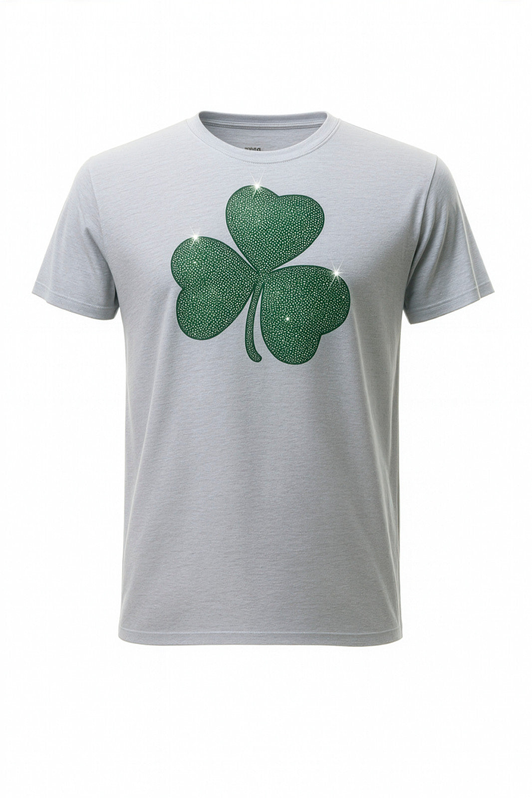 Ash grey T-shirt with sparkling crystal shamrocks front and back