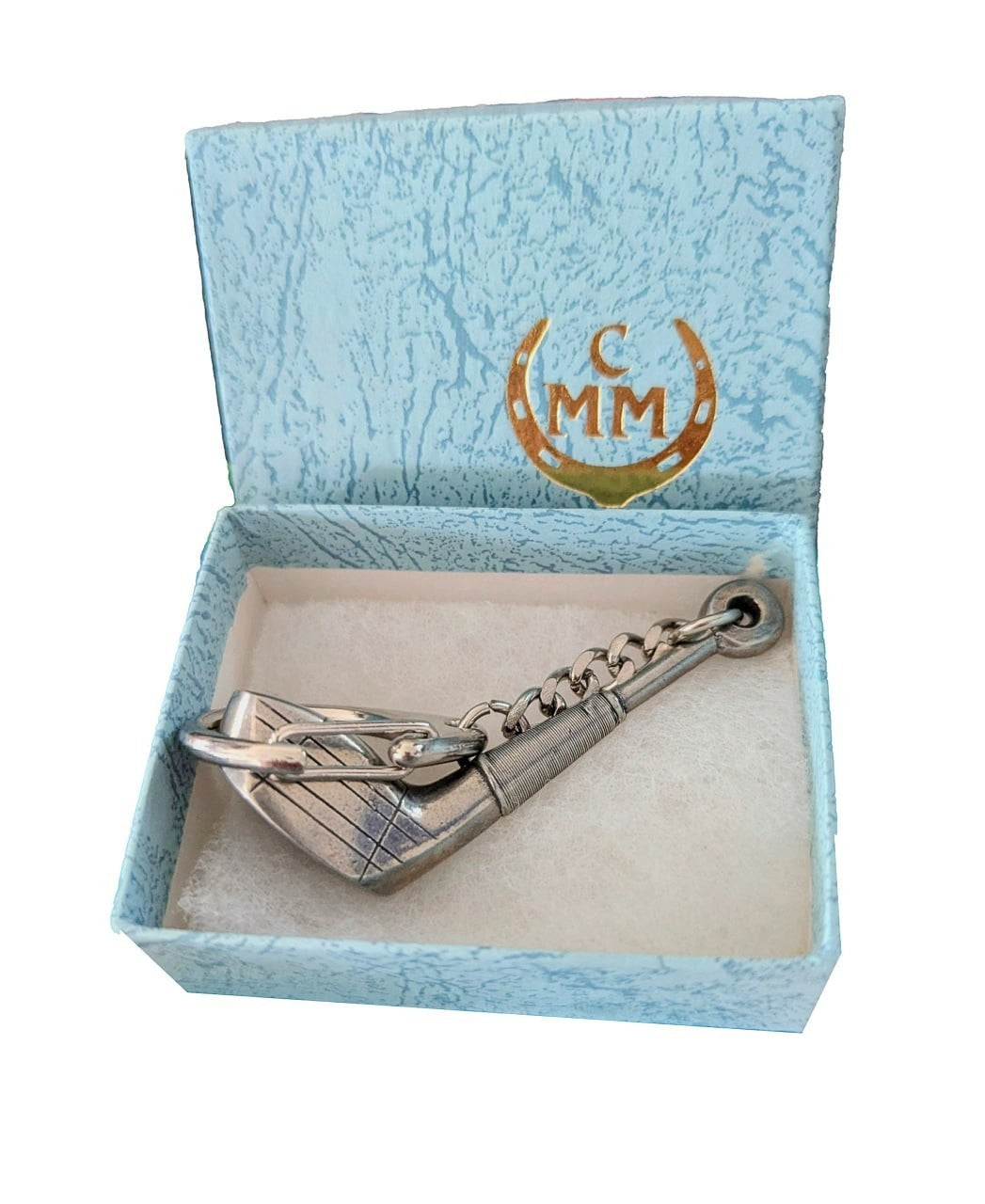 Solid metal golf driver keyring in brushed silver – view 4