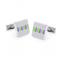 Square metal cufflinks with a row of Wimbledon green enamel squares