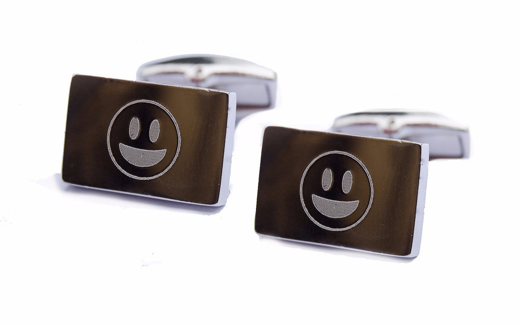 Stainless steel cufflinks engraved with emoji faces – view 4