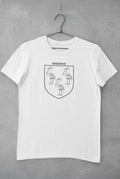 White cotton T-shirt with the Ahearne family crest
