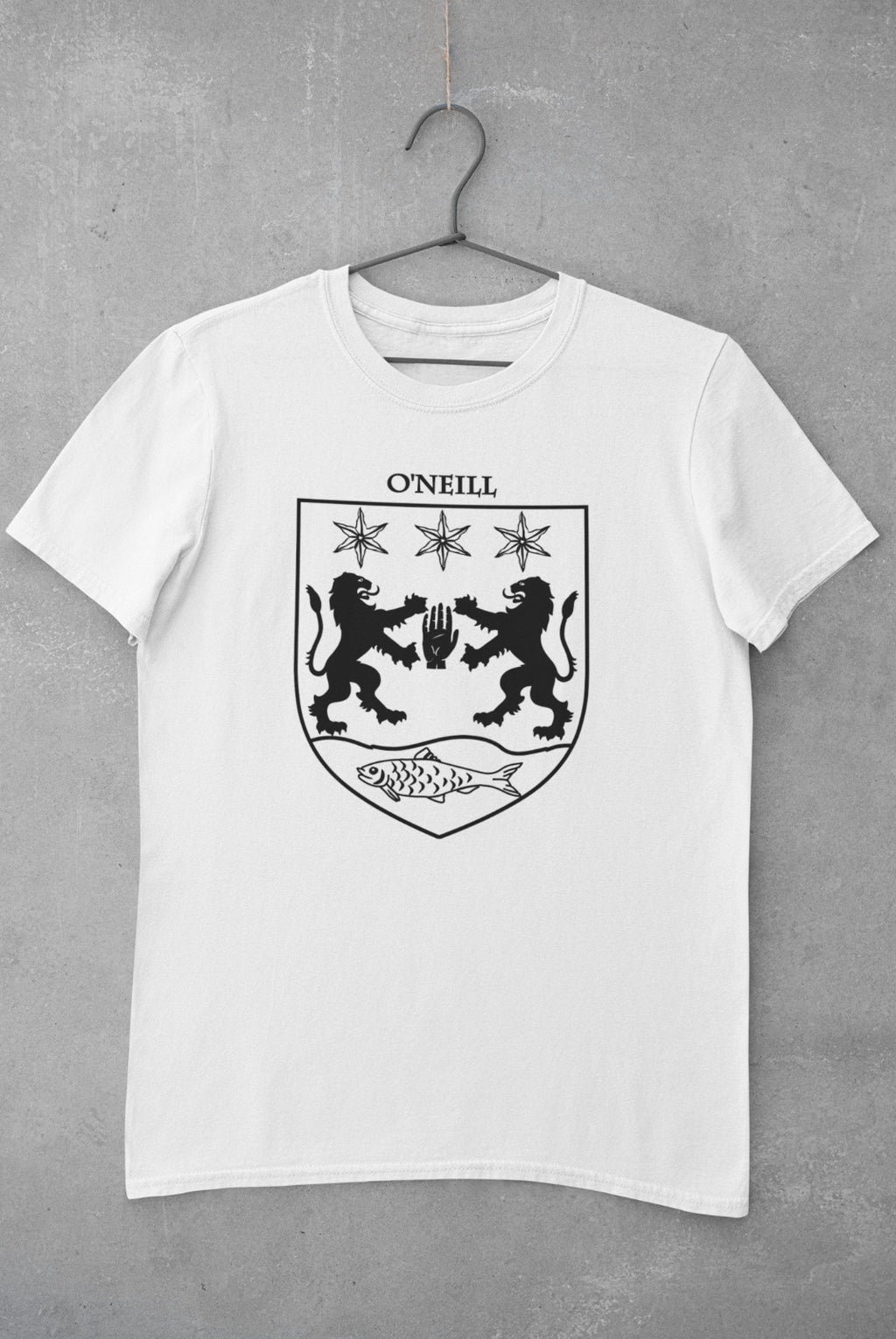 O'Neill family crest printed on a white cotton T-shirt – view 2