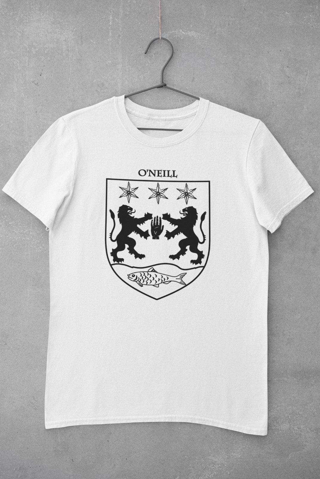 O'Neill family crest printed on a white cotton T-shirt – view 2