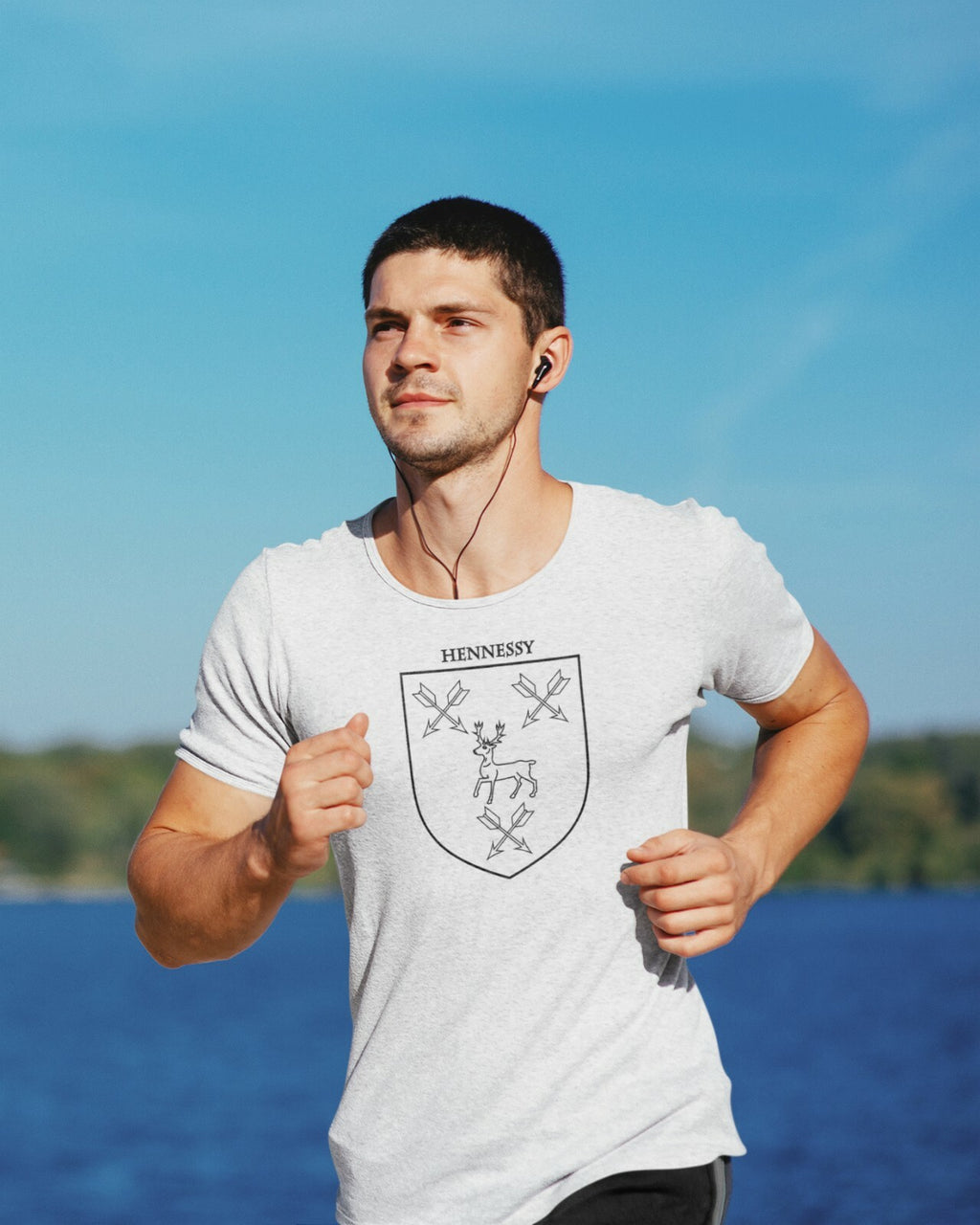Blake family crest printed on a white cotton T-shirt – view 2