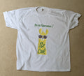 White cotton T-shirt printed with Save Geronimo the alpaca
