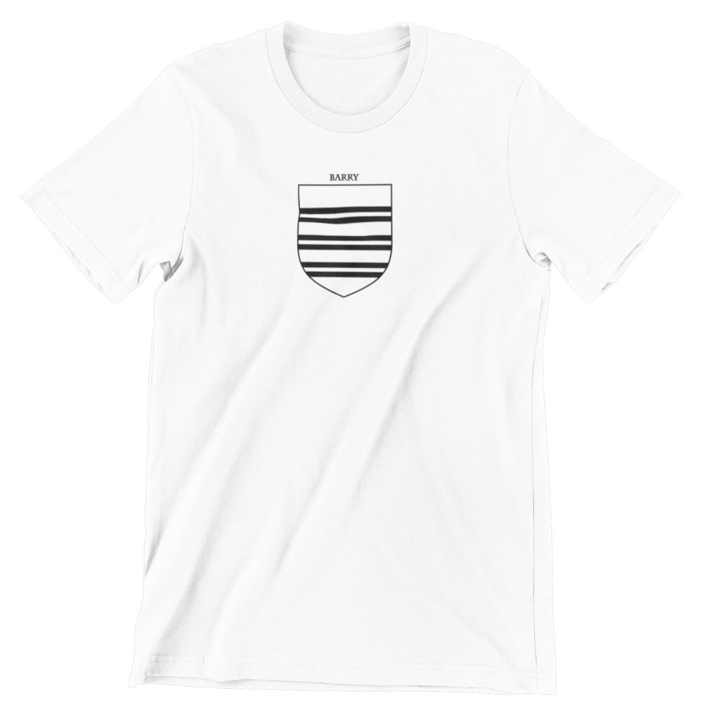 Barry family crest printed on a white cotton T-shirt
