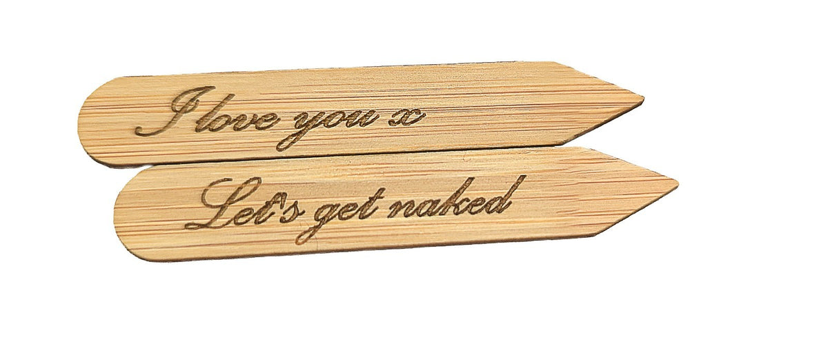 Bamboo collar stays laser engraved with a personal message in Palace Script – view 3