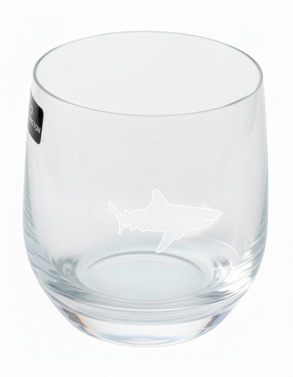 Great white shark engraved on a Dartington Crystal tumbler